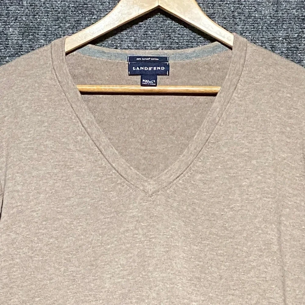 Lands End Mens XXL Tall Tan Supima Cotton V-Neck Sweater Beige Knit‎ Pullover